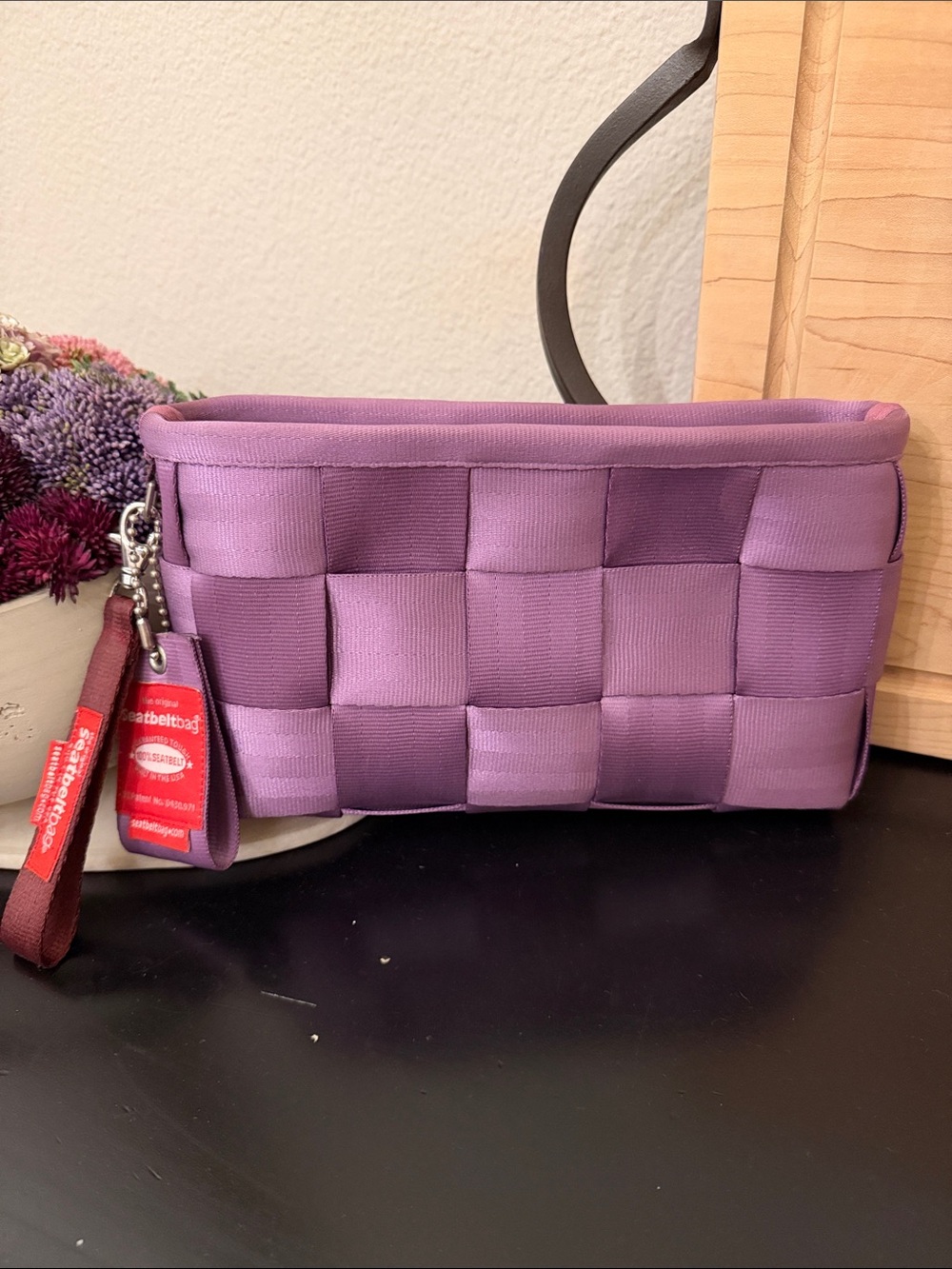 Harvey’s Seatbelt Bag Purple Woven Wristlet Clutch with Wrist Strap
